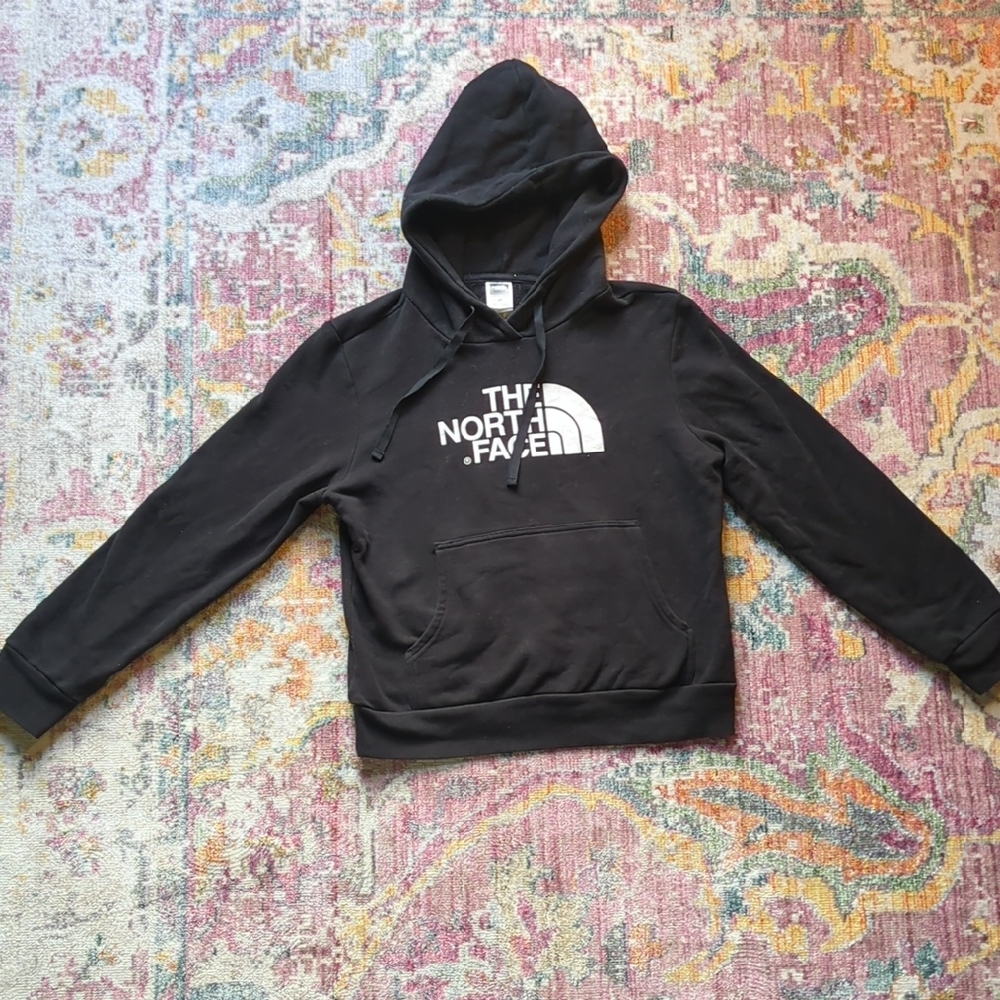 The North Face Womens Black Hoodie Sweatshirt M Logo Pullover 80/20 Cotton Blend